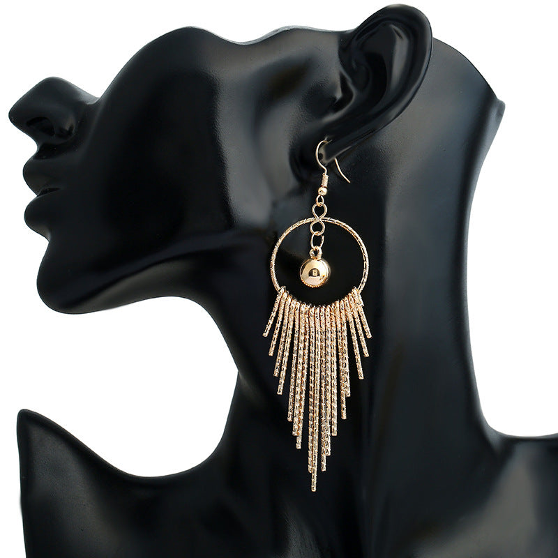 Wholesale Exaggerated long metal tassel earrings